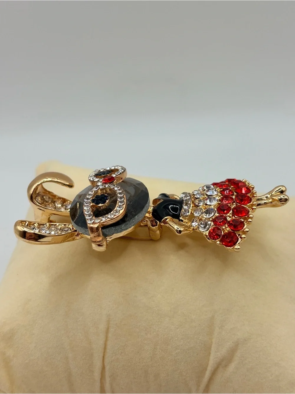 Crystal Bunny Brooch with Red and Clear Stones